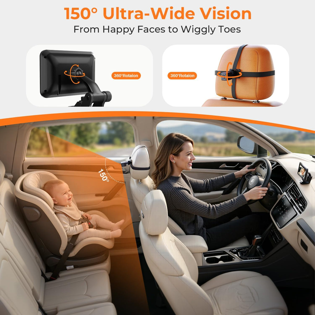 2026 Upgraded Baby Car Camera 1080P HD IR Night Vision Rear Facing