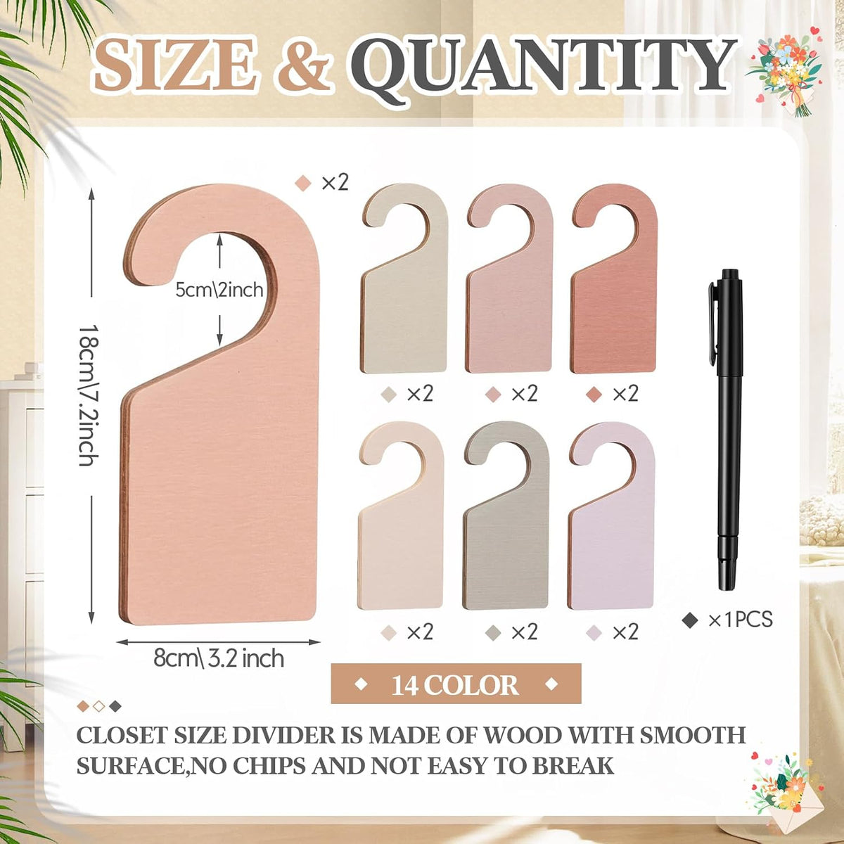 Blank Wooden Closet Dividers, Macaron Color, Tab Top