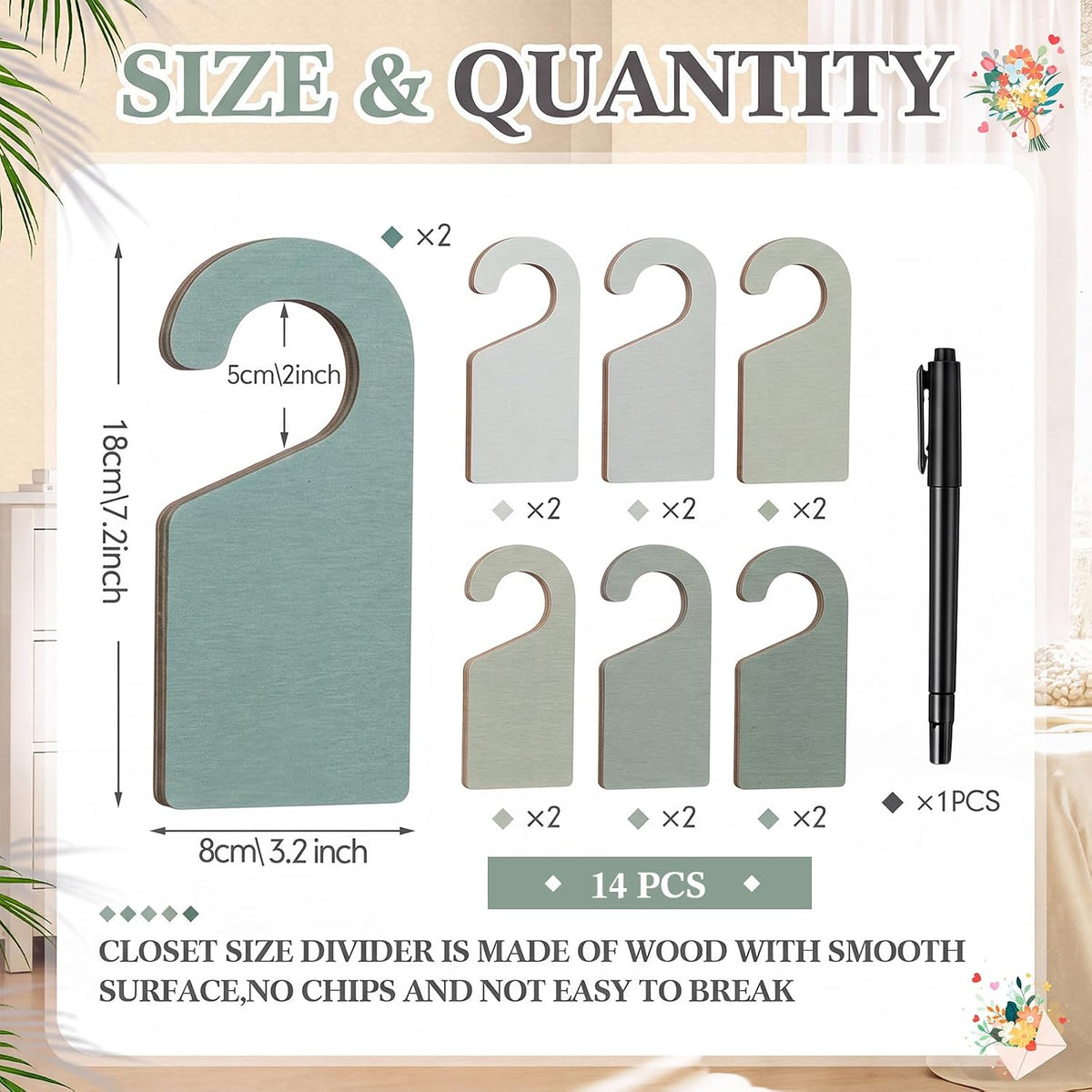 Blank Wooden Closet Dividers, Macaron Color, Tab Top