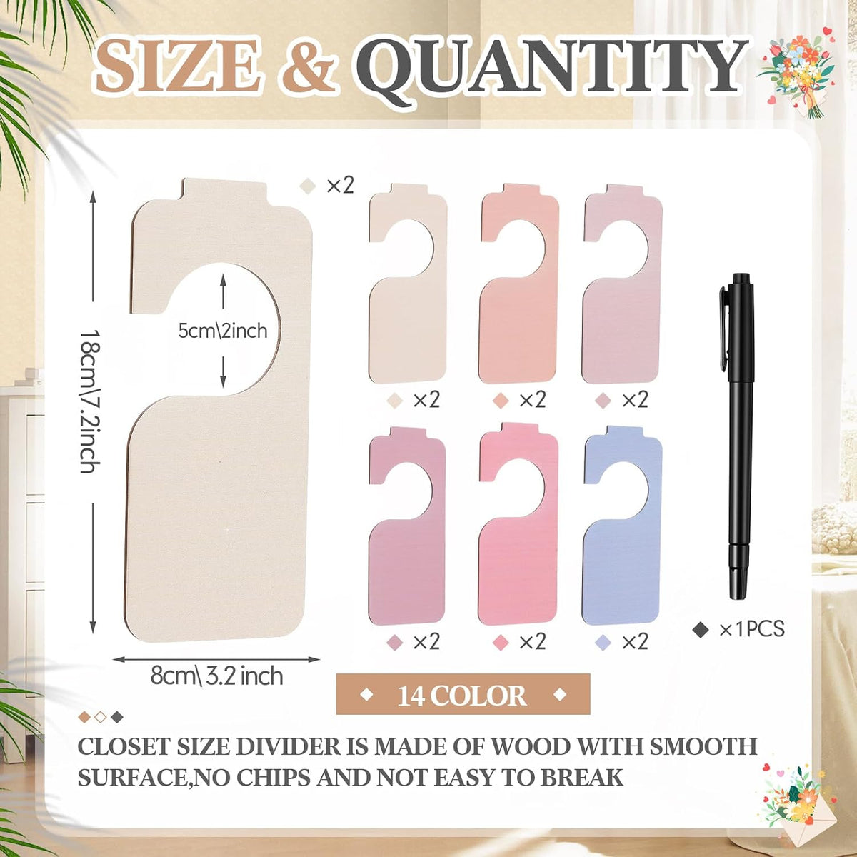 Blank Wooden Closet Dividers, Macaron Color, Tab Top
