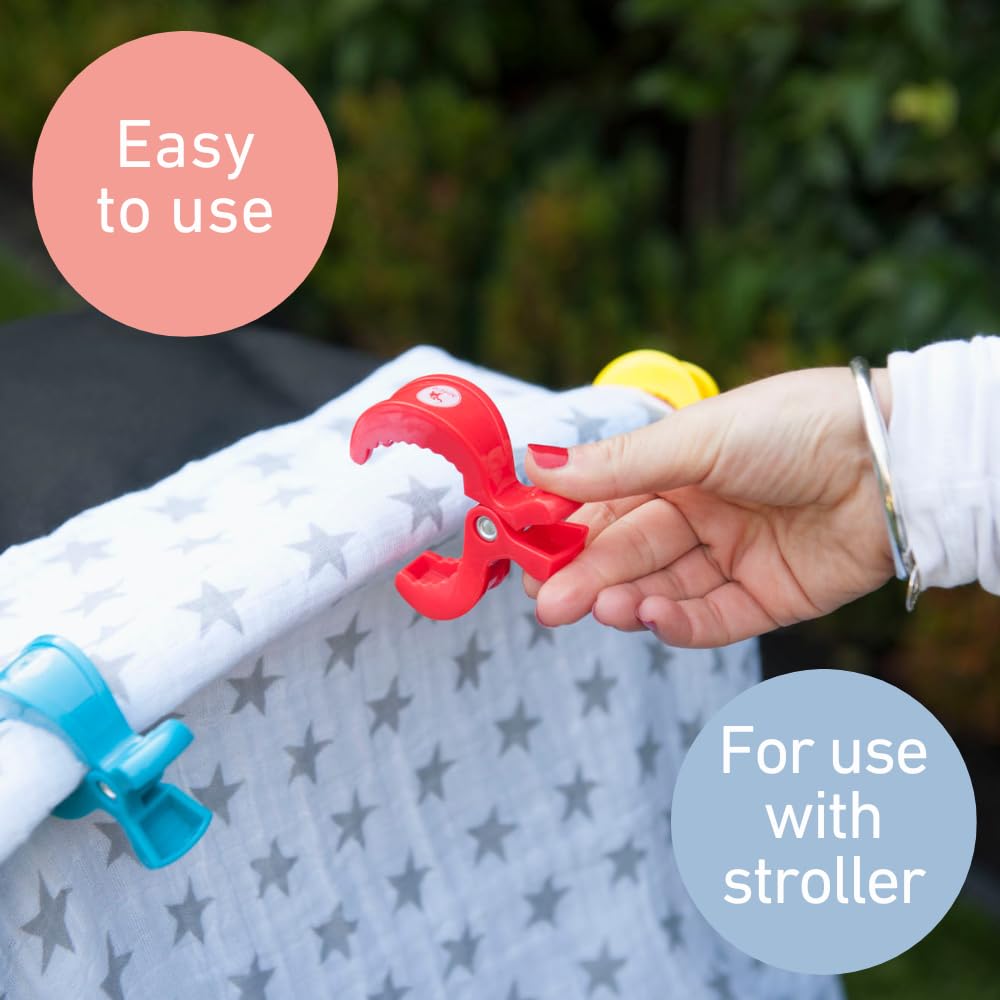 Baby Blanket Stroller Clips (4 Pack) | Hooks Muslin to Stroller | Australian Baby Product | Infant/Toddler | Black/Grey