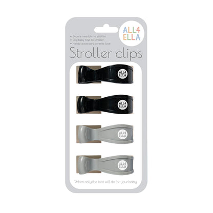 Baby Blanket Stroller Clips (4 Pack) | Hooks Muslin to Stroller | Australian Baby Product | Infant/Toddler | Black/Grey