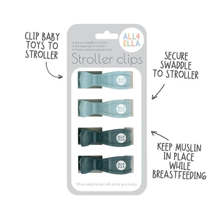 Baby Blanket Stroller Clips (4 Pack) | Hooks Muslin to Stroller | Australian Baby Product | Infant/Toddler | Black/Grey