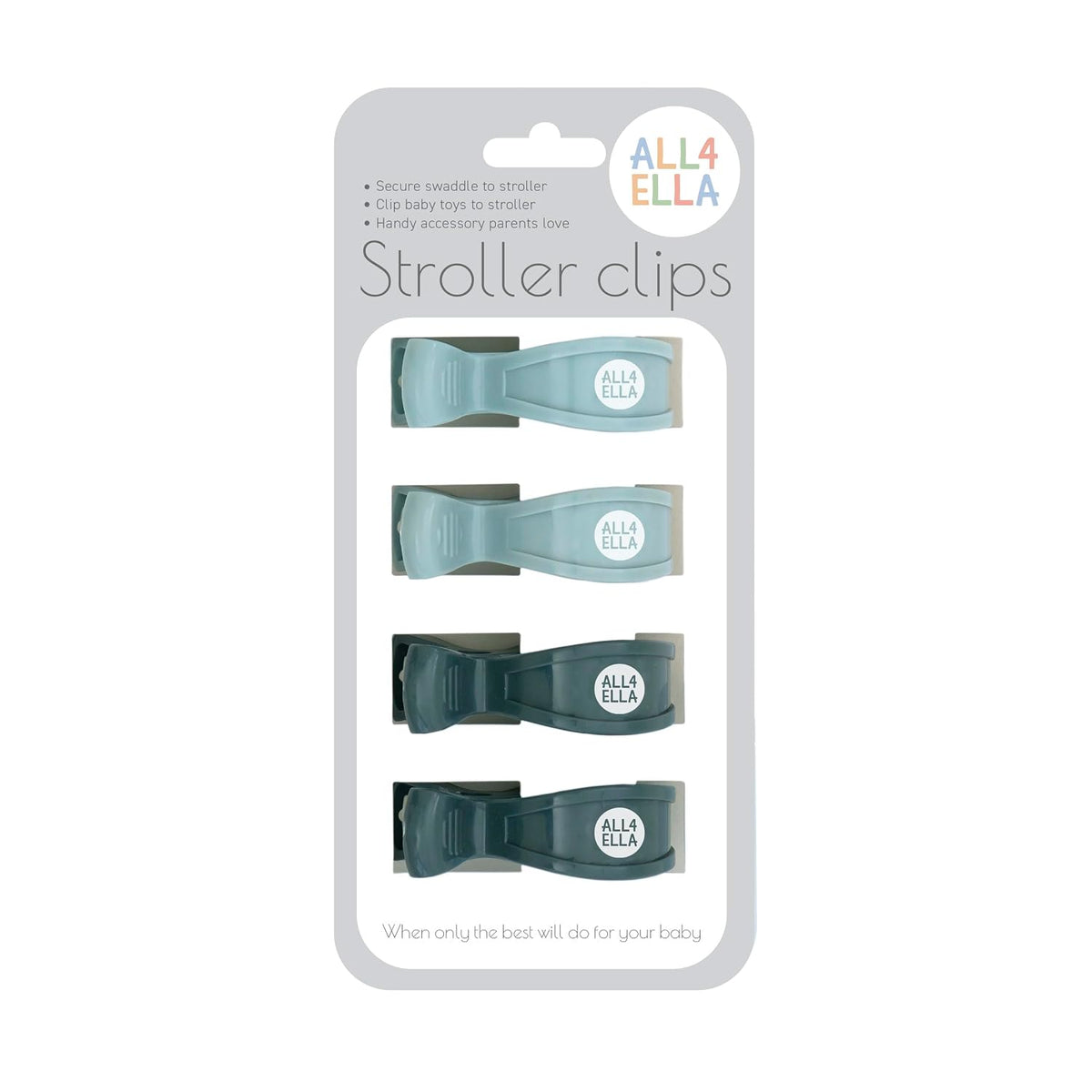 Baby Blanket Stroller Clips (4 Pack) | Hooks Muslin to Stroller | Australian Baby Product | Infant/Toddler | Black/Grey