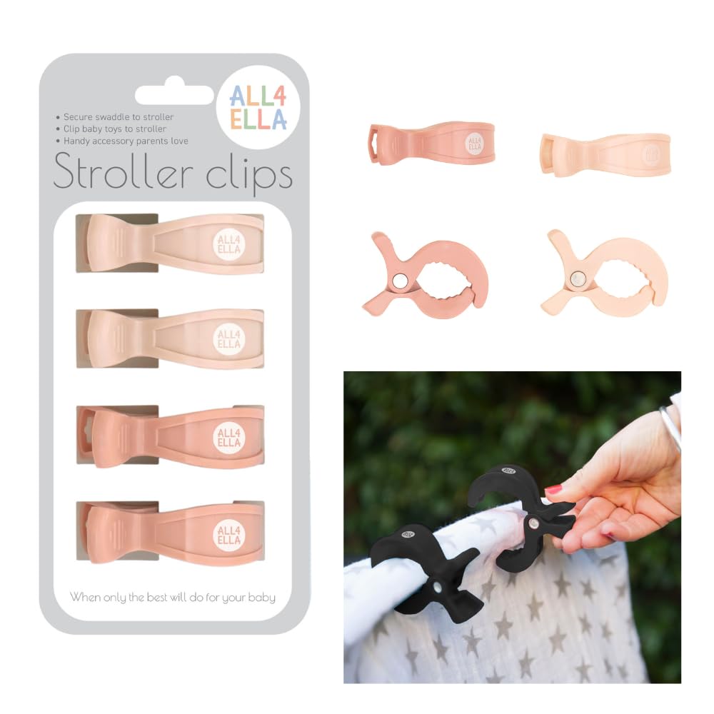 Baby Blanket Stroller Clips (4 Pack) | Hooks Muslin to Stroller | Australian Baby Product | Infant/Toddler | Black/Grey