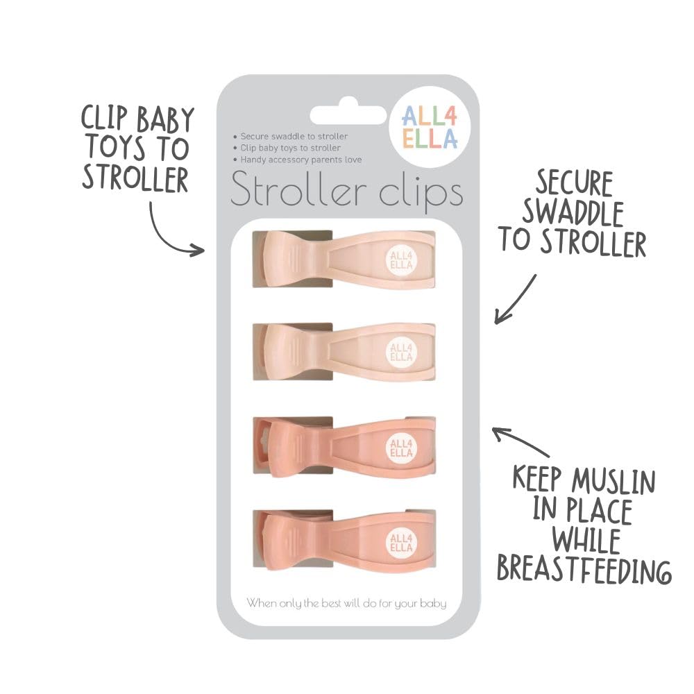 Baby Blanket Stroller Clips (4 Pack) | Hooks Muslin to Stroller | Australian Baby Product | Infant/Toddler | Black/Grey