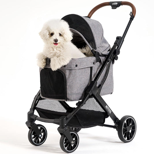 Pet Stroller with Weatherproof Cover, All-Terrain 4-Wheel Cat & Dog Stroller with Adjustable Canopy, Foldable Dog Strollers with Storage Basket for Small to Medium Dogs Up to 55 lbs.