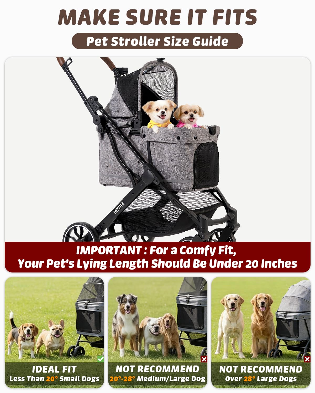 Pet Stroller with Weatherproof Cover, All-Terrain 4-Wheel Cat & Dog Stroller with Adjustable Canopy, Foldable Dog Strollers with Storage Basket for Small to Medium Dogs Up to 55 lbs.