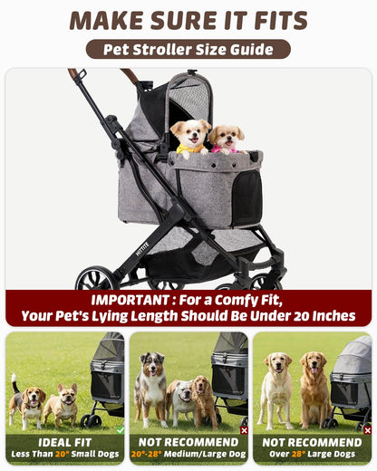 Pet Stroller with Weatherproof Cover, All-Terrain 4-Wheel Cat & Dog Stroller with Adjustable Canopy, Foldable Dog Strollers with Storage Basket for Small to Medium Dogs Up to 55 lbs.