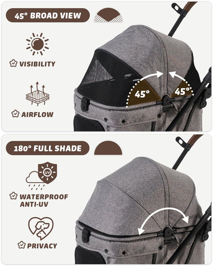 Pet Stroller with Weatherproof Cover, All-Terrain 4-Wheel Cat & Dog Stroller with Adjustable Canopy, Foldable Dog Strollers with Storage Basket for Small to Medium Dogs Up to 55 lbs.