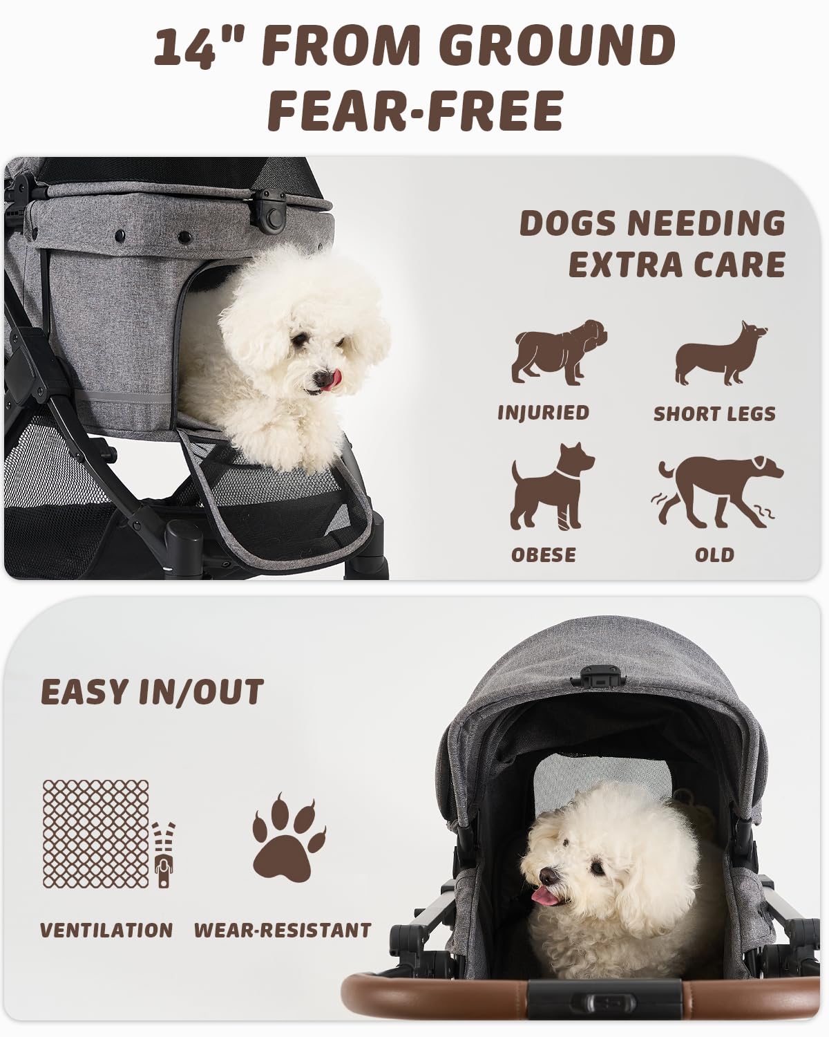 Pet Stroller with Weatherproof Cover, All-Terrain 4-Wheel Cat & Dog Stroller with Adjustable Canopy, Foldable Dog Strollers with Storage Basket for Small to Medium Dogs Up to 55 lbs.