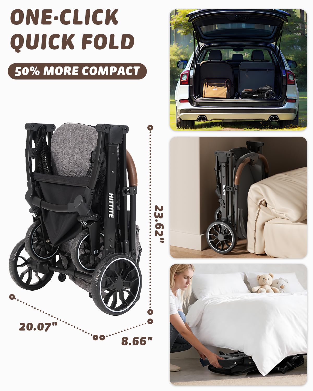 Pet Stroller with Weatherproof Cover, All-Terrain 4-Wheel Cat & Dog Stroller with Adjustable Canopy, Foldable Dog Strollers with Storage Basket for Small to Medium Dogs Up to 55 lbs.