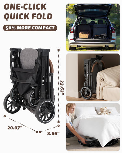 Pet Stroller with Weatherproof Cover, All-Terrain 4-Wheel Cat & Dog Stroller with Adjustable Canopy, Foldable Dog Strollers with Storage Basket for Small to Medium Dogs Up to 55 lbs.