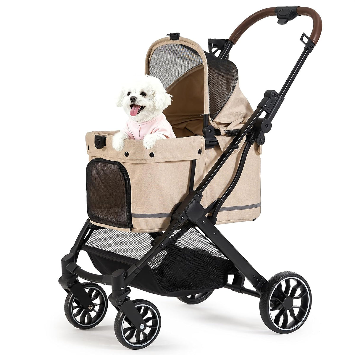 Pet Stroller with Weatherproof Cover, All-Terrain 4-Wheel Cat & Dog Stroller with Adjustable Canopy, Foldable Dog Strollers with Storage Basket for Small to Medium Dogs Up to 55 lbs.