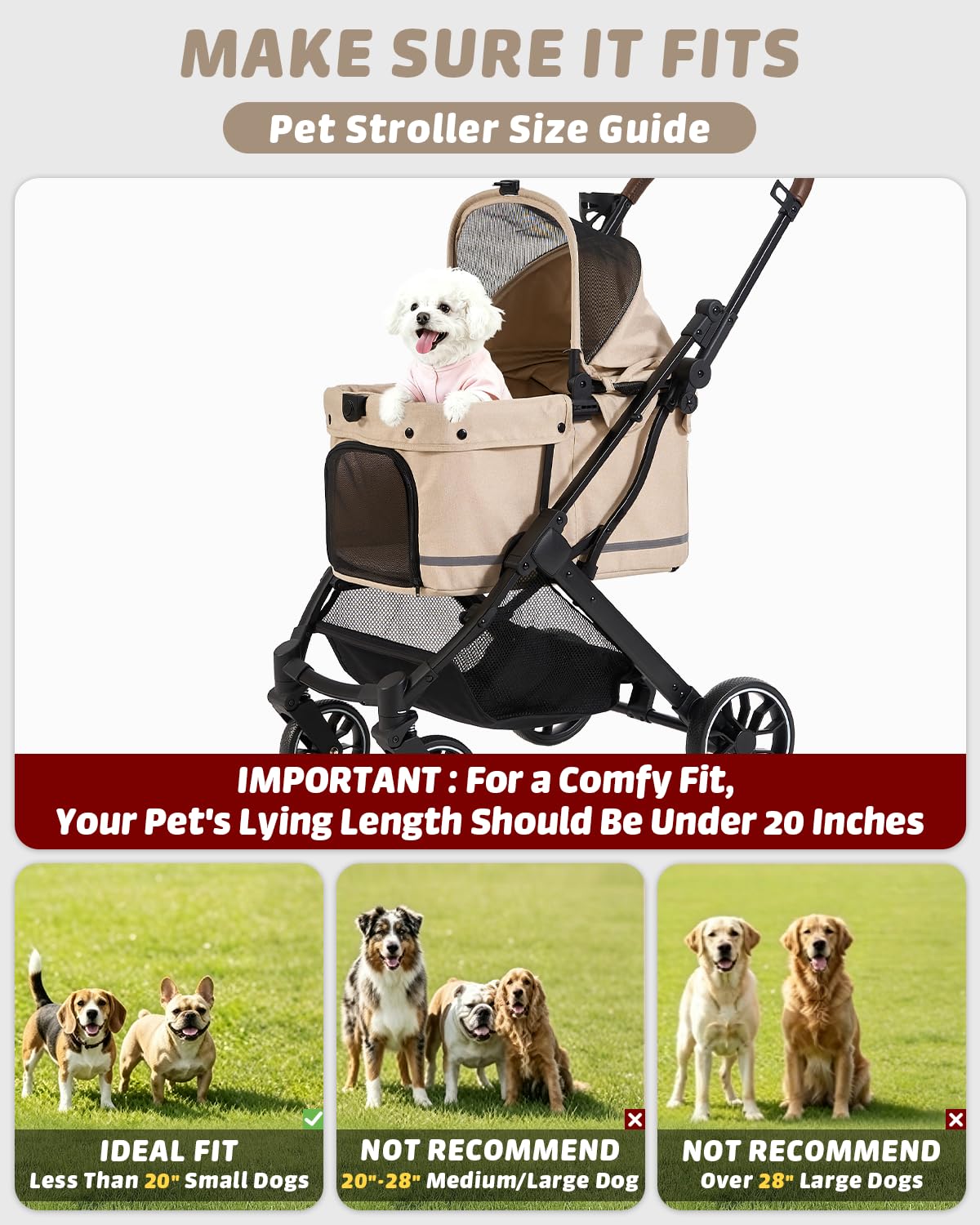 Pet Stroller with Weatherproof Cover, All-Terrain 4-Wheel Cat & Dog Stroller with Adjustable Canopy, Foldable Dog Strollers with Storage Basket for Small to Medium Dogs Up to 55 lbs.