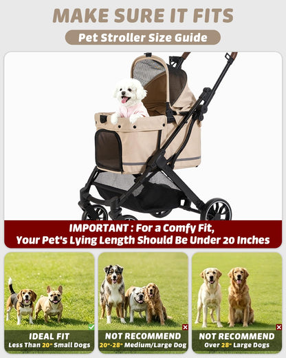 Pet Stroller with Weatherproof Cover, All-Terrain 4-Wheel Cat & Dog Stroller with Adjustable Canopy, Foldable Dog Strollers with Storage Basket for Small to Medium Dogs Up to 55 lbs.