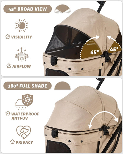 Pet Stroller with Weatherproof Cover, All-Terrain 4-Wheel Cat & Dog Stroller with Adjustable Canopy, Foldable Dog Strollers with Storage Basket for Small to Medium Dogs Up to 55 lbs.