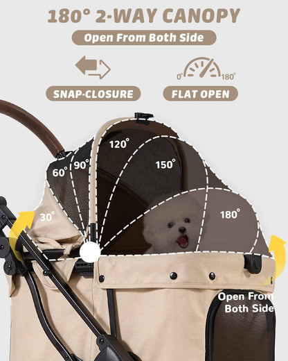 Pet Stroller with Weatherproof Cover, All-Terrain 4-Wheel Cat & Dog Stroller with Adjustable Canopy, Foldable Dog Strollers with Storage Basket for Small to Medium Dogs Up to 55 lbs.