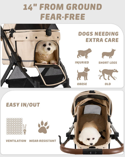 Pet Stroller with Weatherproof Cover, All-Terrain 4-Wheel Cat & Dog Stroller with Adjustable Canopy, Foldable Dog Strollers with Storage Basket for Small to Medium Dogs Up to 55 lbs.