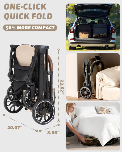 Pet Stroller with Weatherproof Cover, All-Terrain 4-Wheel Cat & Dog Stroller with Adjustable Canopy, Foldable Dog Strollers with Storage Basket for Small to Medium Dogs Up to 55 lbs.