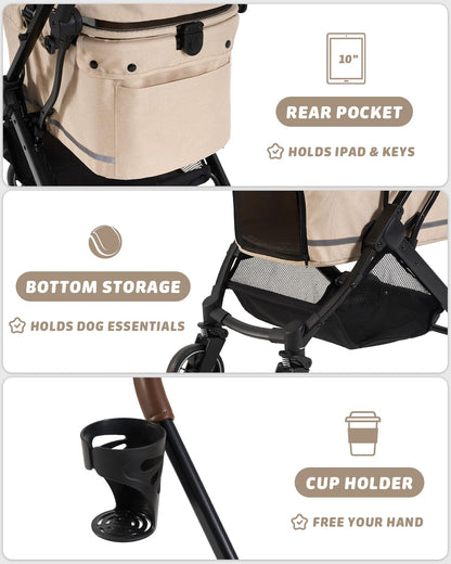 Pet Stroller with Weatherproof Cover, All-Terrain 4-Wheel Cat & Dog Stroller with Adjustable Canopy, Foldable Dog Strollers with Storage Basket for Small to Medium Dogs Up to 55 lbs.