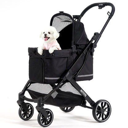 Pet Stroller with Weatherproof Cover, All-Terrain 4-Wheel Cat & Dog Stroller with Adjustable Canopy, Foldable Dog Strollers with Storage Basket for Small to Medium Dogs Up to 55 lbs.