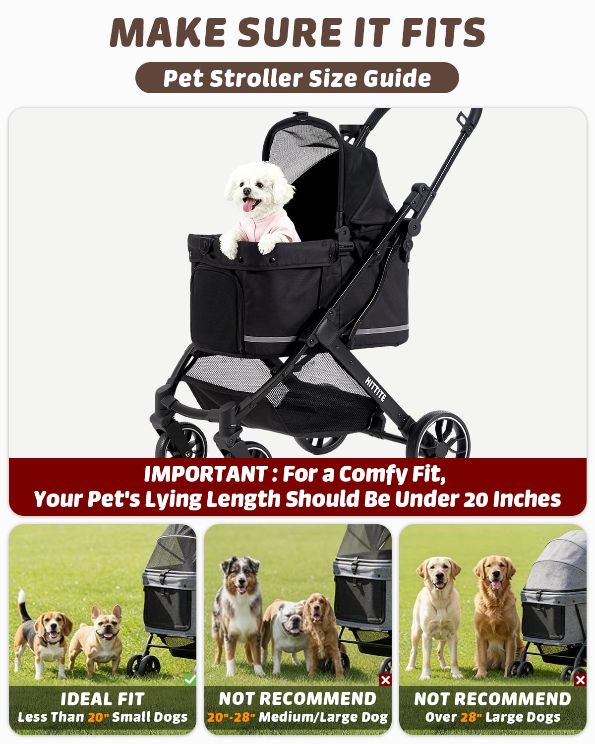 Pet Stroller with Weatherproof Cover, All-Terrain 4-Wheel Cat & Dog Stroller with Adjustable Canopy, Foldable Dog Strollers with Storage Basket for Small to Medium Dogs Up to 55 lbs.