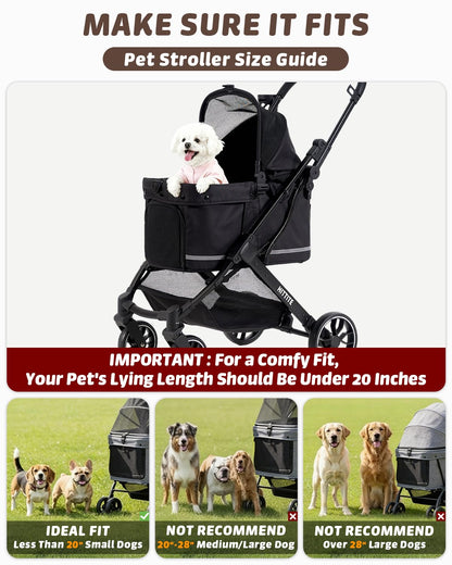 Pet Stroller with Weatherproof Cover, All-Terrain 4-Wheel Cat & Dog Stroller with Adjustable Canopy, Foldable Dog Strollers with Storage Basket for Small to Medium Dogs Up to 55 lbs.