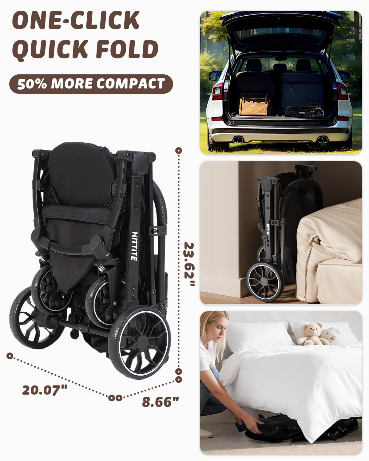 Pet Stroller with Weatherproof Cover, All-Terrain 4-Wheel Cat & Dog Stroller with Adjustable Canopy, Foldable Dog Strollers with Storage Basket for Small to Medium Dogs Up to 55 lbs.