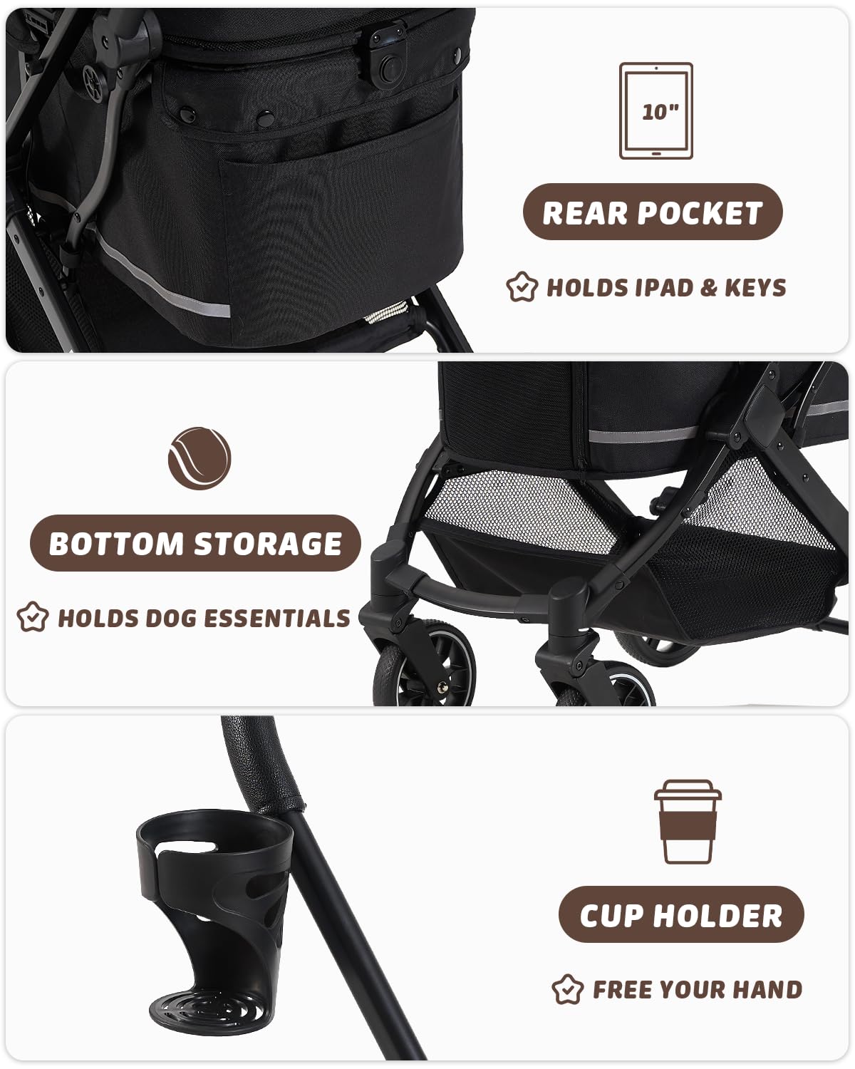 Pet Stroller with Weatherproof Cover, All-Terrain 4-Wheel Cat & Dog Stroller with Adjustable Canopy, Foldable Dog Strollers with Storage Basket for Small to Medium Dogs Up to 55 lbs.