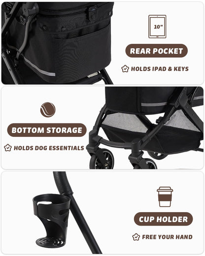 Pet Stroller with Weatherproof Cover, All-Terrain 4-Wheel Cat & Dog Stroller with Adjustable Canopy, Foldable Dog Strollers with Storage Basket for Small to Medium Dogs Up to 55 lbs.
