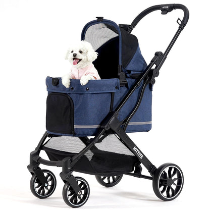 Pet Stroller with Weatherproof Cover, All-Terrain 4-Wheel Cat & Dog Stroller with Adjustable Canopy, Foldable Dog Strollers with Storage Basket for Small to Medium Dogs Up to 55 lbs.