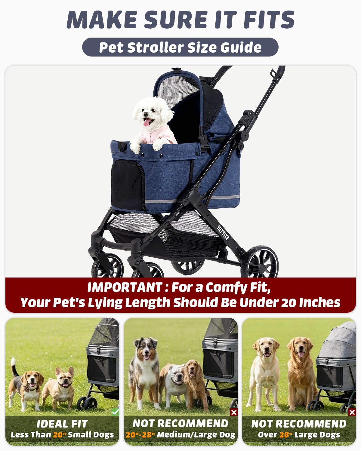 Pet Stroller with Weatherproof Cover, All-Terrain 4-Wheel Cat & Dog Stroller with Adjustable Canopy, Foldable Dog Strollers with Storage Basket for Small to Medium Dogs Up to 55 lbs.