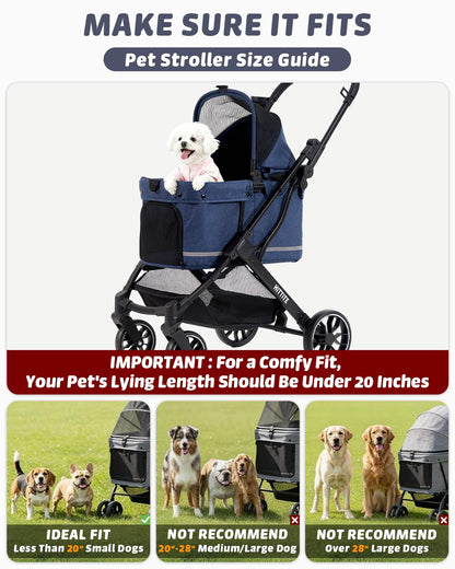 Pet Stroller with Weatherproof Cover, All-Terrain 4-Wheel Cat & Dog Stroller with Adjustable Canopy, Foldable Dog Strollers with Storage Basket for Small to Medium Dogs Up to 55 lbs.