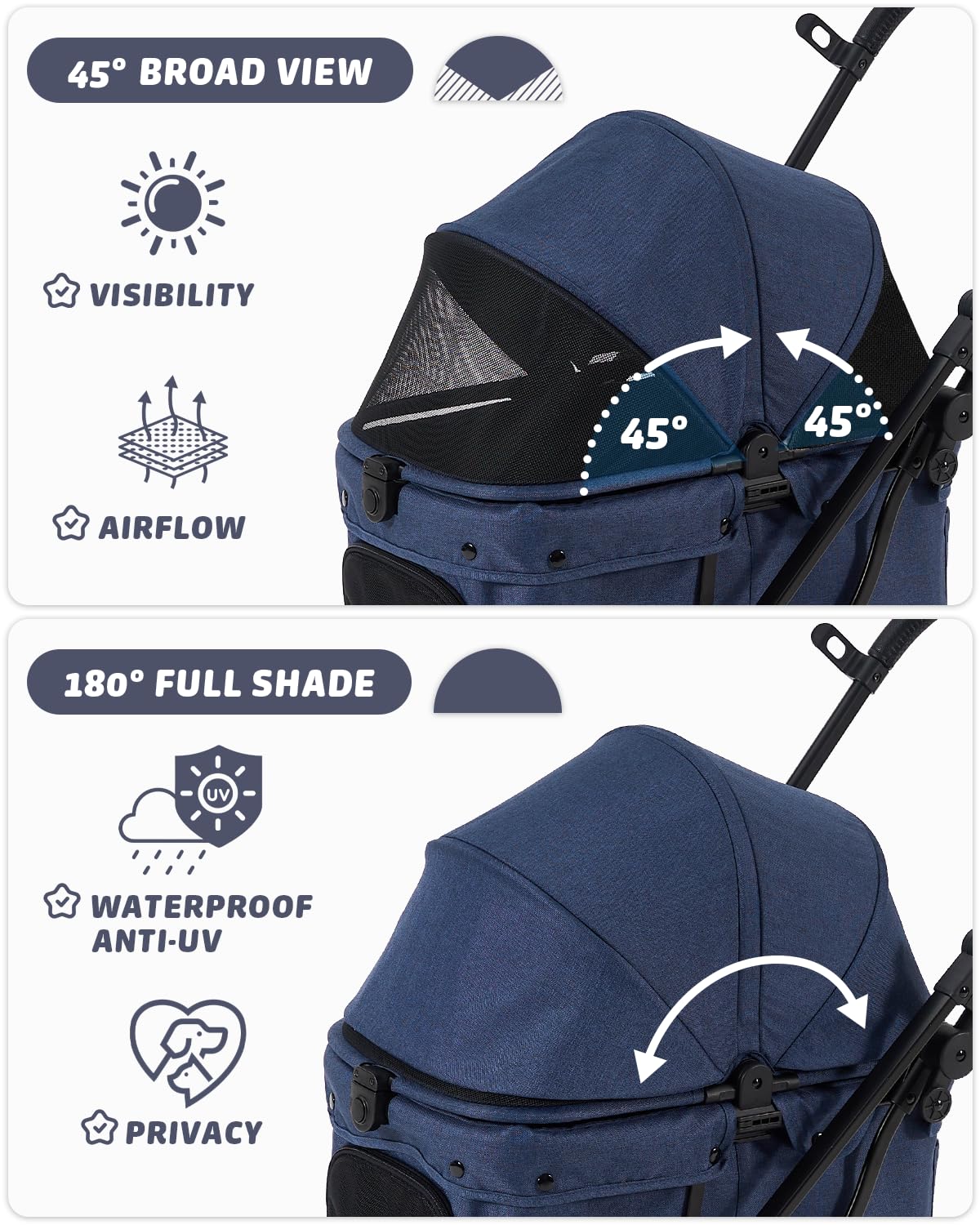 Pet Stroller with Weatherproof Cover, All-Terrain 4-Wheel Cat & Dog Stroller with Adjustable Canopy, Foldable Dog Strollers with Storage Basket for Small to Medium Dogs Up to 55 lbs.