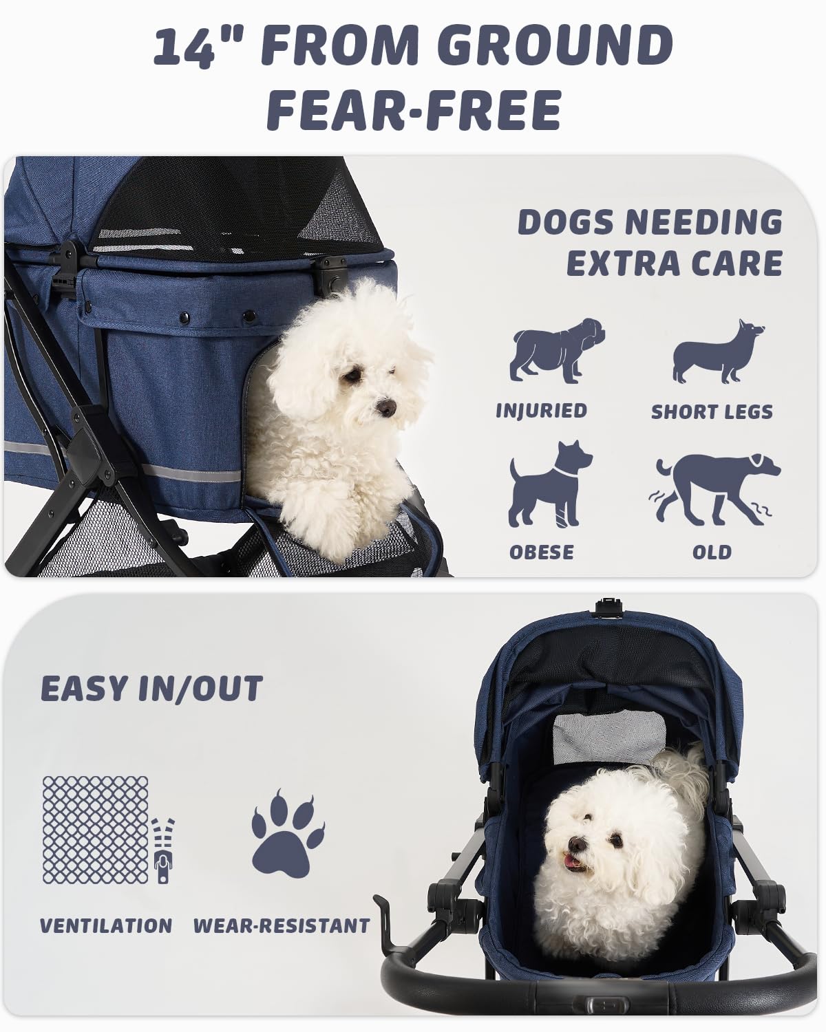 Pet Stroller with Weatherproof Cover, All-Terrain 4-Wheel Cat & Dog Stroller with Adjustable Canopy, Foldable Dog Strollers with Storage Basket for Small to Medium Dogs Up to 55 lbs.