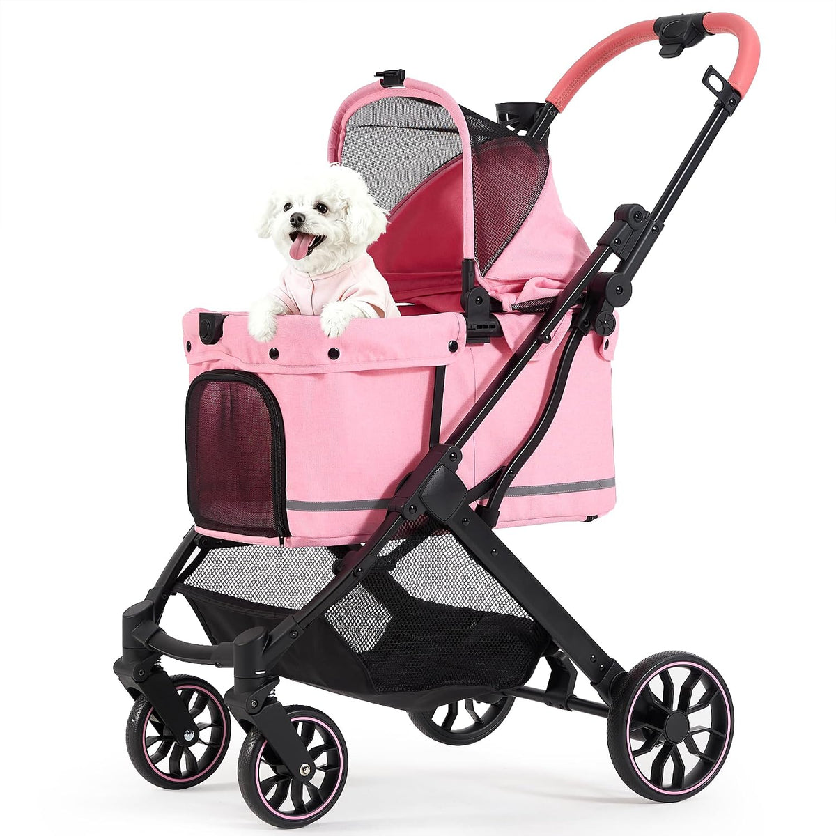 Pet Stroller with Weatherproof Cover, All-Terrain 4-Wheel Cat & Dog Stroller with Adjustable Canopy, Foldable Dog Strollers with Storage Basket for Small to Medium Dogs Up to 55 lbs.