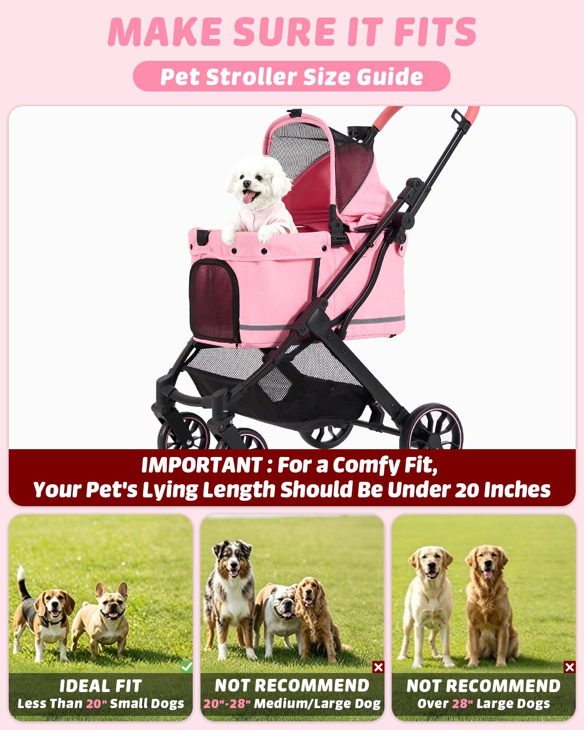 Pet Stroller with Weatherproof Cover, All-Terrain 4-Wheel Cat & Dog Stroller with Adjustable Canopy, Foldable Dog Strollers with Storage Basket for Small to Medium Dogs Up to 55 lbs.