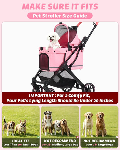 Pet Stroller with Weatherproof Cover, All-Terrain 4-Wheel Cat & Dog Stroller with Adjustable Canopy, Foldable Dog Strollers with Storage Basket for Small to Medium Dogs Up to 55 lbs.