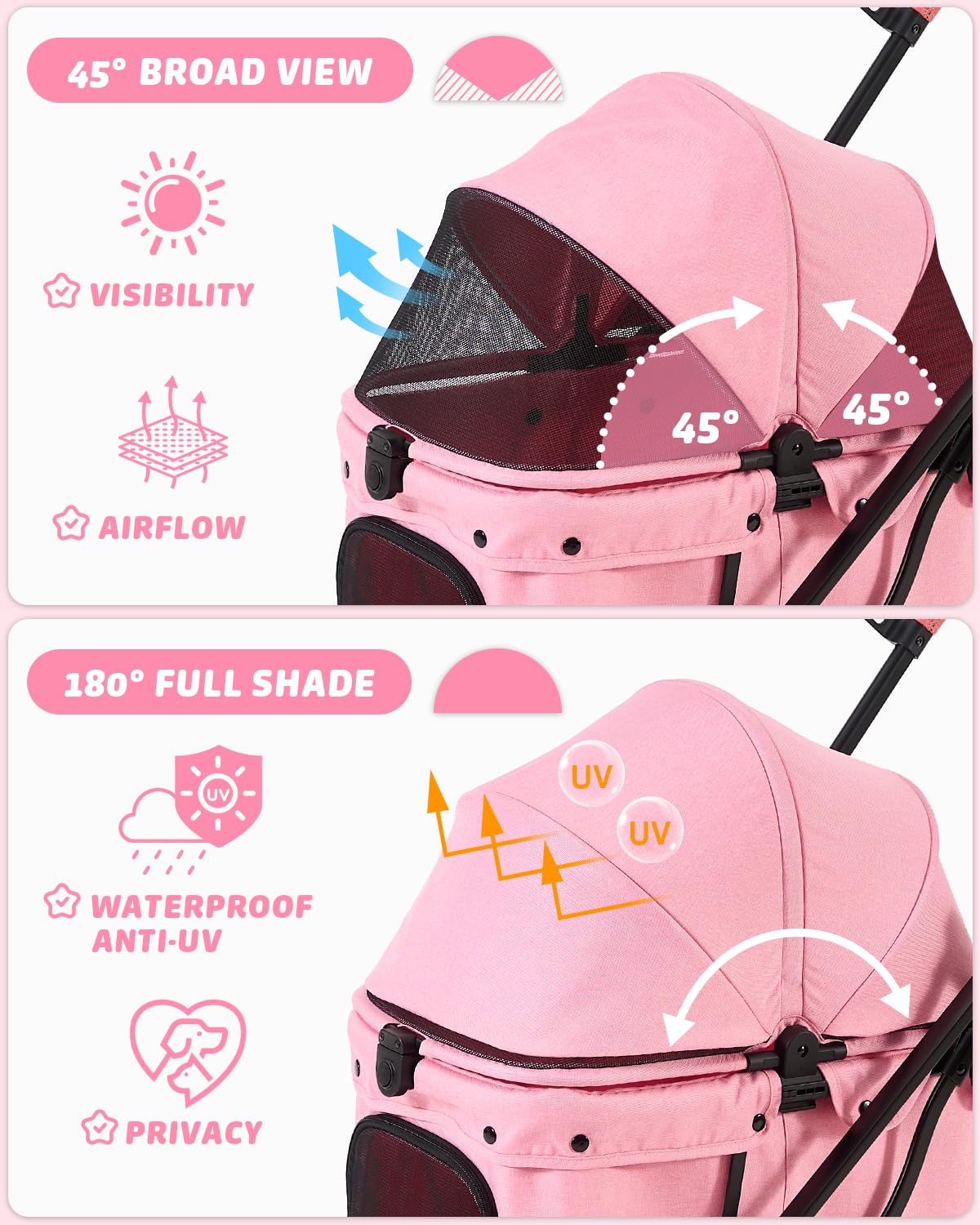 Pet Stroller with Weatherproof Cover, All-Terrain 4-Wheel Cat & Dog Stroller with Adjustable Canopy, Foldable Dog Strollers with Storage Basket for Small to Medium Dogs Up to 55 lbs.