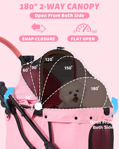 Pet Stroller with Weatherproof Cover, All-Terrain 4-Wheel Cat & Dog Stroller with Adjustable Canopy, Foldable Dog Strollers with Storage Basket for Small to Medium Dogs Up to 55 lbs.