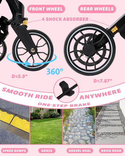 Pet Stroller with Weatherproof Cover, All-Terrain 4-Wheel Cat & Dog Stroller with Adjustable Canopy, Foldable Dog Strollers with Storage Basket for Small to Medium Dogs Up to 55 lbs.