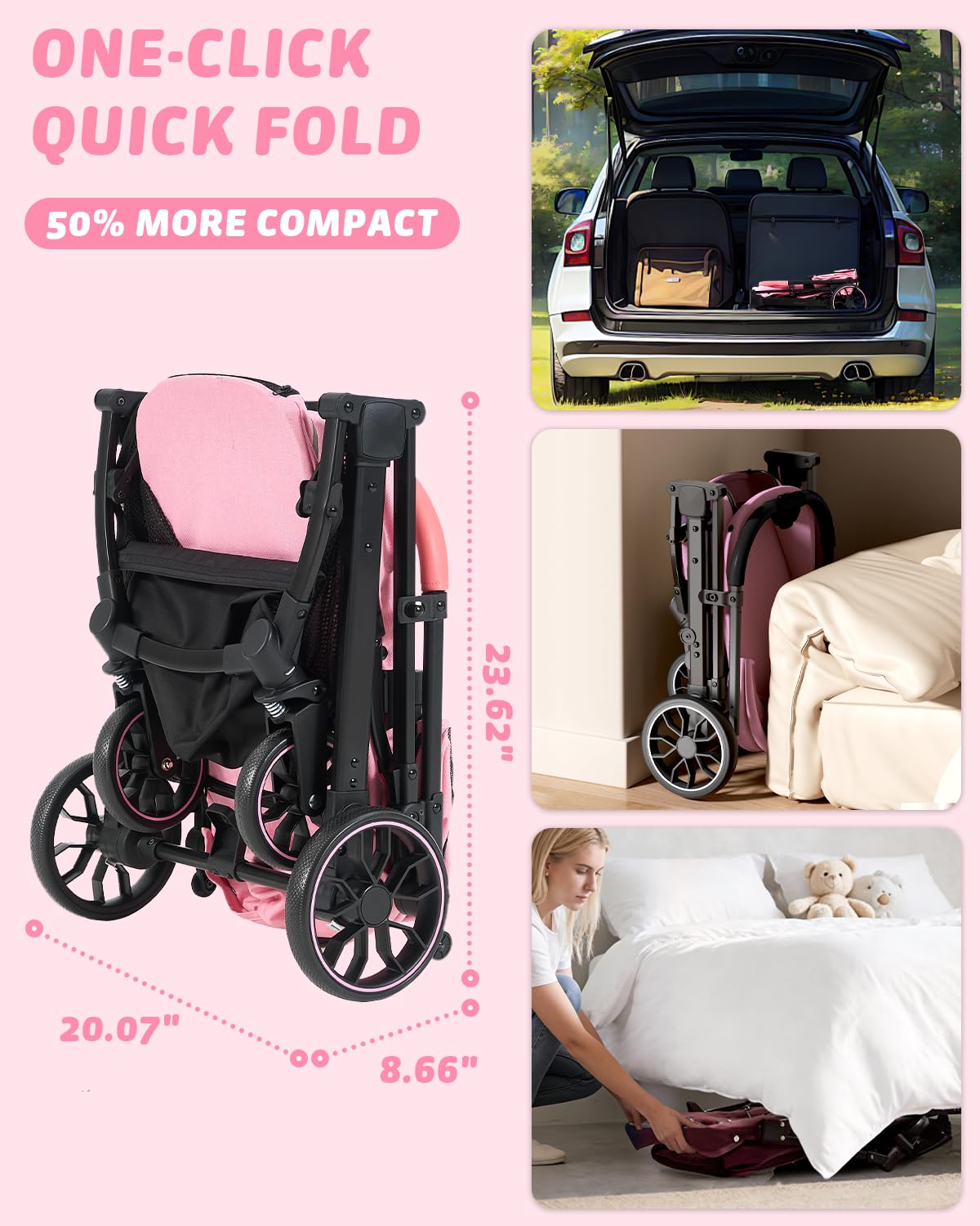 Pet Stroller with Weatherproof Cover, All-Terrain 4-Wheel Cat & Dog Stroller with Adjustable Canopy, Foldable Dog Strollers with Storage Basket for Small to Medium Dogs Up to 55 lbs.