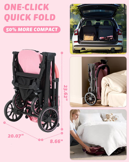 Pet Stroller with Weatherproof Cover, All-Terrain 4-Wheel Cat & Dog Stroller with Adjustable Canopy, Foldable Dog Strollers with Storage Basket for Small to Medium Dogs Up to 55 lbs.