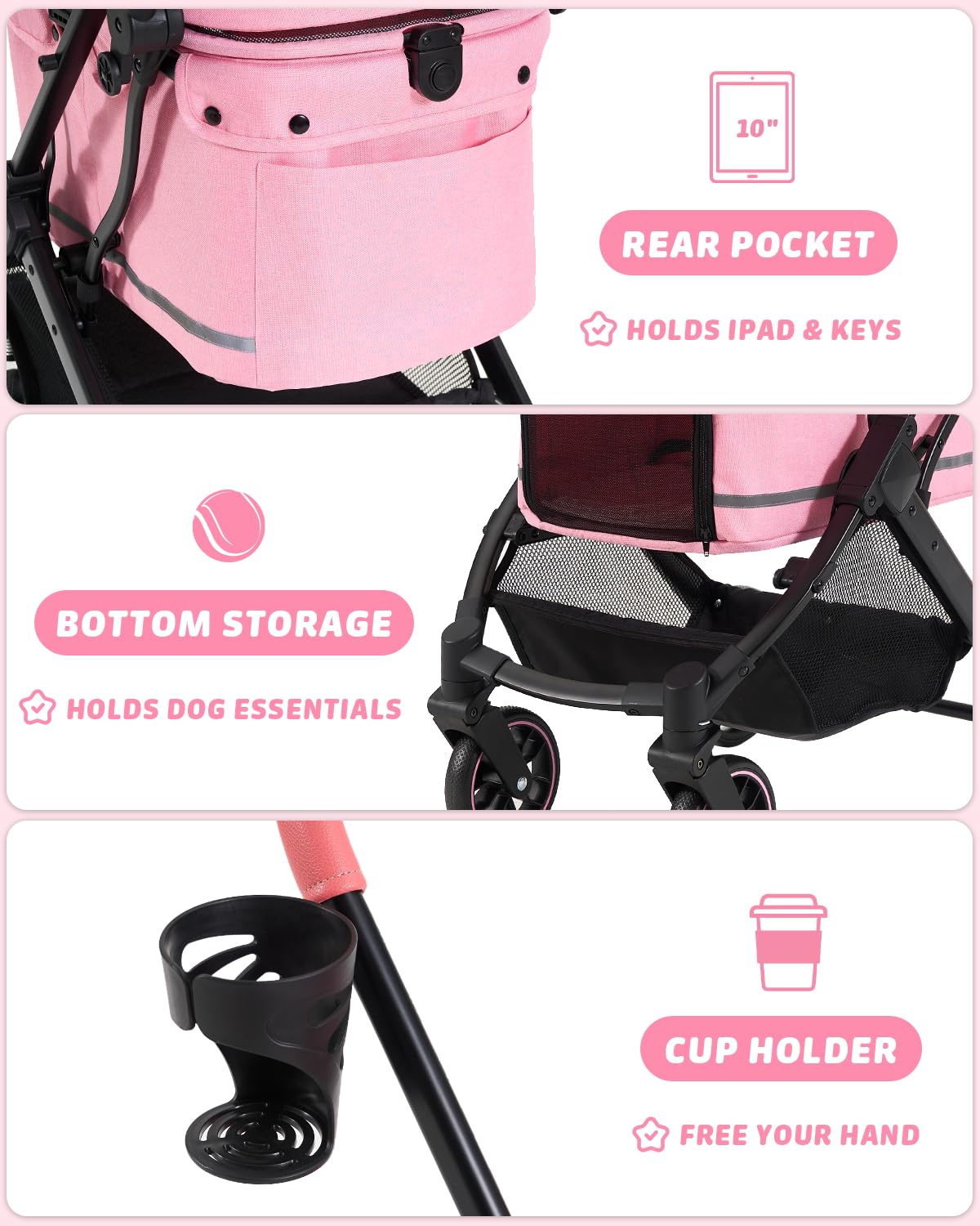 Pet Stroller with Weatherproof Cover, All-Terrain 4-Wheel Cat & Dog Stroller with Adjustable Canopy, Foldable Dog Strollers with Storage Basket for Small to Medium Dogs Up to 55 lbs.