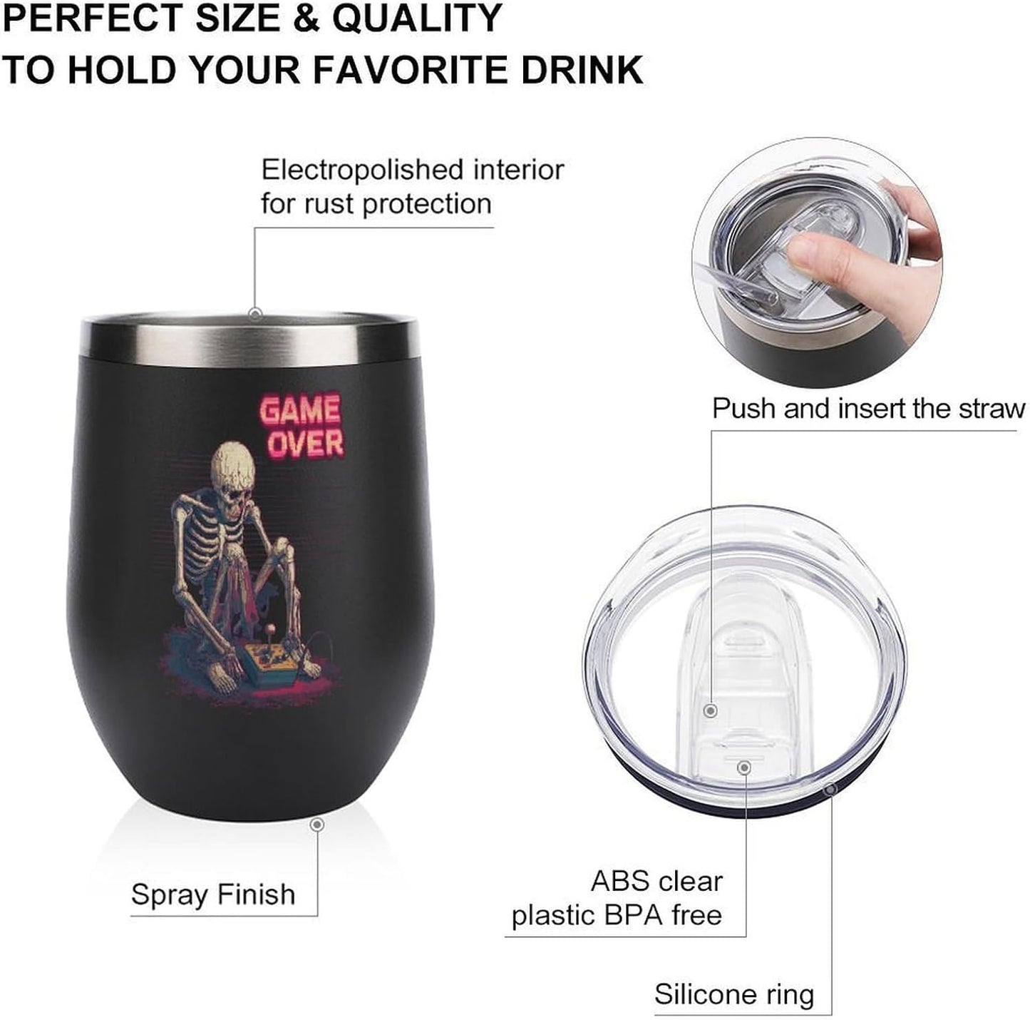 MARSVOVO 12oz Stainless Steel Mug Insulated Tumbler Spill-Proof Pattern | Double Wall,304 Grade,Soft Matte Shell,Snap-On Lid,Solid Color and Graphic Choices,BPA-Free Coffee Cup for Cold & Hot Drinks