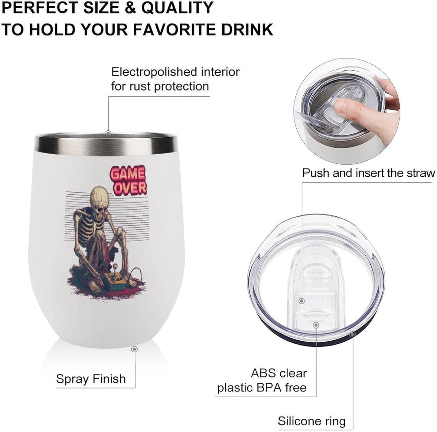 MARSVOVO 12oz Stainless Steel Mug Insulated Tumbler Spill-Proof Pattern | Double Wall,304 Grade,Soft Matte Shell,Snap-On Lid,Solid Color and Graphic Choices,BPA-Free Coffee Cup for Cold & Hot Drinks