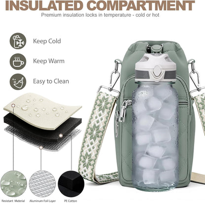 Water Bottle Carrier Bag with Strap, Insulated Corssbody Purse