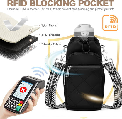 Water Bottle Carrier Bag with Strap, Insulated Corssbody Purse