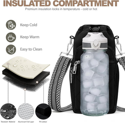 Water Bottle Carrier Bag with Strap, Insulated Corssbody Purse
